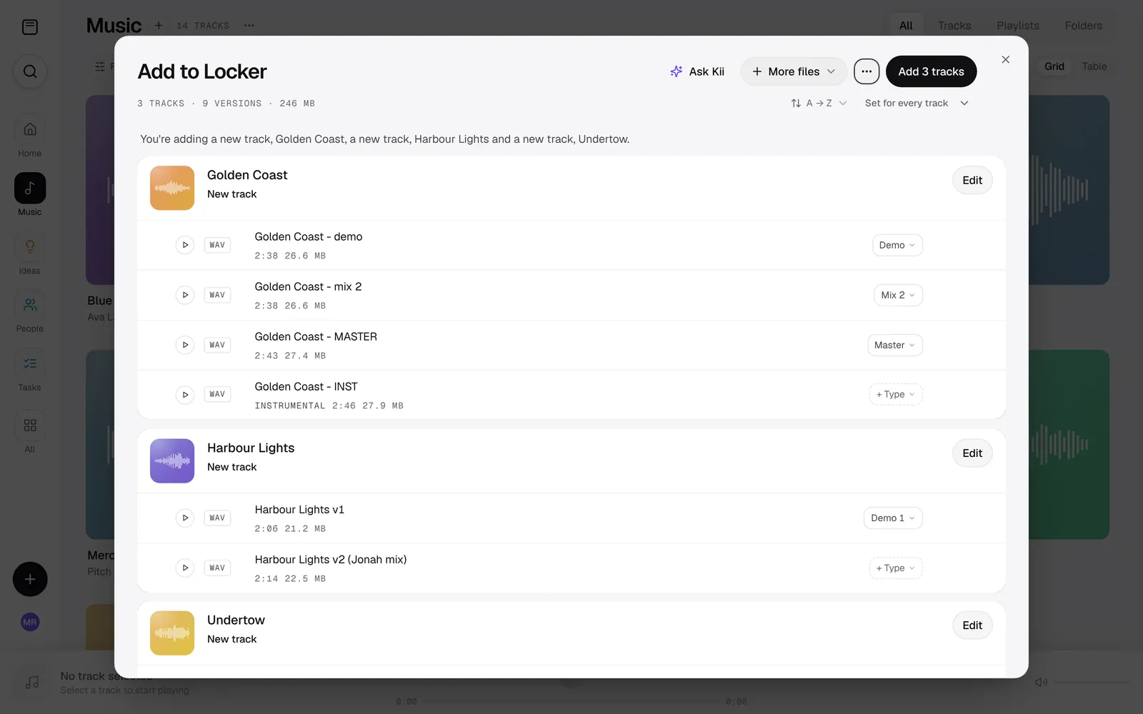 A folder of loose files sorted into tracks and versions